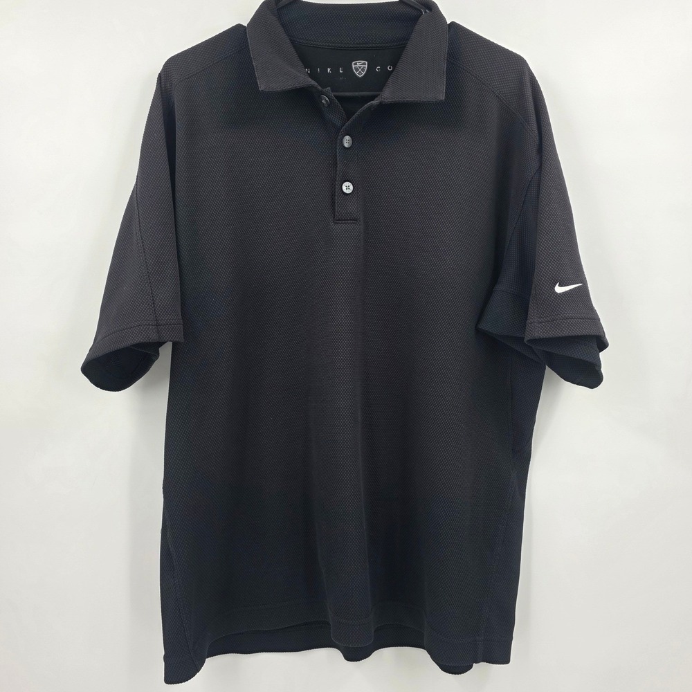 NIKE GOLF POLO SHIRT MENS XL BLACK TEXTURED WAFFLE KNIT PERFORMANCE SHORT SLEEVE - Picture 2 of 11